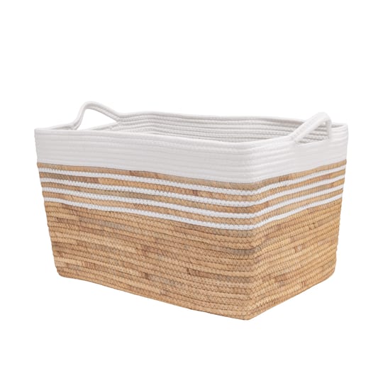Seville Classics Large Rectangle Water Hyacinth & Rope Basket
